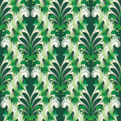 Vintage floral seamless pattern. Ornamental beautiful background. Repeat green backdrop. Vintage Baroque style flowers, leaves. Colorful gradient ornament. For fabric, textile, print. Endless texture