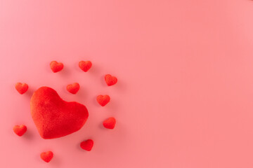 Valentines day with red heart on top view for background