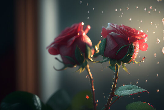 Rosas Rojas y lluvia - Red Roses and rain Background - Generative AI