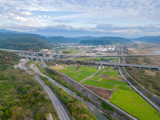 Aerial view of the farm landscape near Huoyan Shan