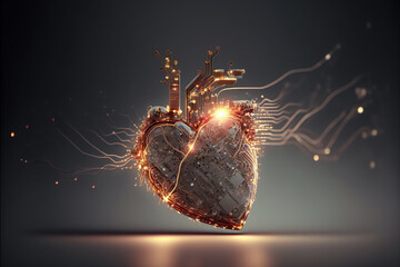 Artificial human heart concept. Futuristic heart. Generative AI.