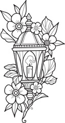 Lantern Traditional Flower Tattoo Vector Stencil T-shirt Print