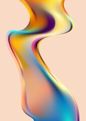 Colorful fluid 3D shapes. Abstract liquid gradient elements on beige background.