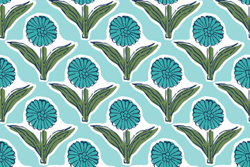SPRIG FLORAL WITH BLOCK PRINTDETAIL SEAMLESS PATTERN IN  EDITABLE VECTOR FILE