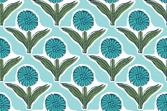 SPRIG FLORAL WITH BLOCK PRINTDETAIL SEAMLESS PATTERN IN  EDITABLE VECTOR FILE