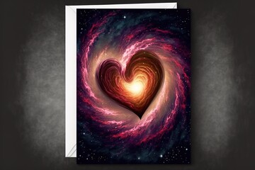 Valentine's Day galaxy nebula space heart card, romantic. Generative AI