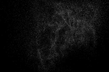 Obraz premium Distressed white grainy texture. Dust overlay textured. Grain noise particles. Rusted black background. Vector illustration. EPS 10. 