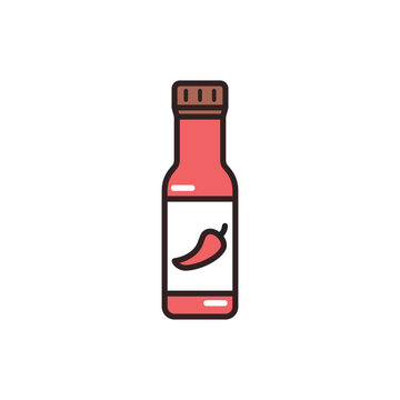 Spicy bottle of sauce icon. High quality coloured vector illustration.