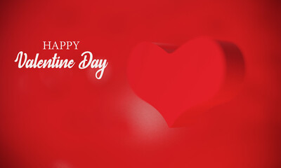 Valentine's day love beautiful abstract heart shape red background lettering font HAPPY Valentine Day white for a romantic card in love. 3D render illustration.