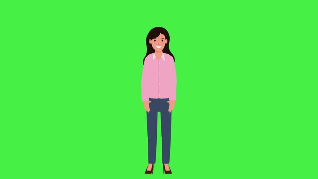Girl Character Animation With Different Poses Green Screen