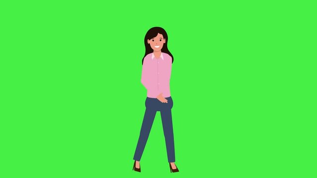 Girl Character Animation With Different Poses Green Screen