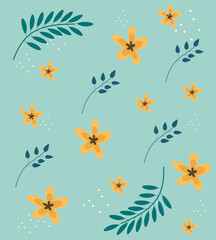 Fototapeta na wymiar Floral Pattern Background Template. Vector with Hand Drawn Leaves, Flowers and Herbs. Nature Wallpaper.
