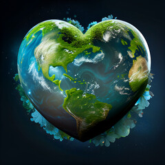 Planeta Ziemia w kształcie serca, miłość do natury i środowiska - obrazy, fototapety, plakaty