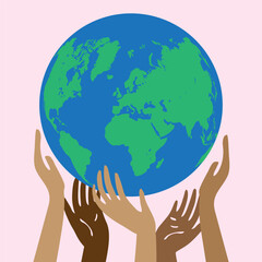 Hands and earth vector illustration. International earth day . Hands lift the earth