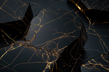 black and gold marble surface black marble natural stone with golden cracks in between. Generative AI Illustration
