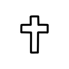 christian cross doodle icon, vector color line illustration