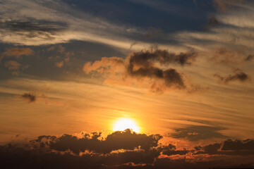 雲に沈んでいく夕日　クラウド