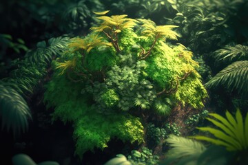 Fototapeta na wymiar Green rainforest, nature ecosystem environment background above forest Generative AI Illustration