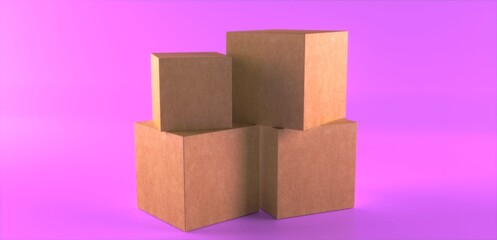 Obraz premium Cargo box on pink background. Isolated. 3D Rendering.