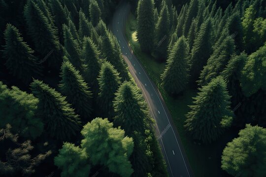 Road in green rainforest, nature ecosystem environment background, travel trip landscape Generative AI Illustration