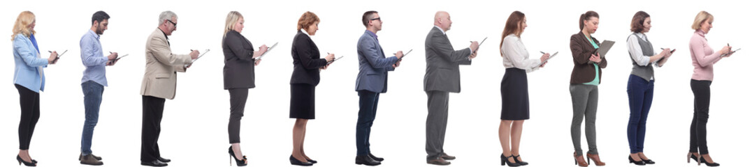 group of successful people with notepad in hands isolated