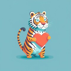 Fototapeta na wymiar tiger holding a heart in sunglasses bright flat abstract illustration