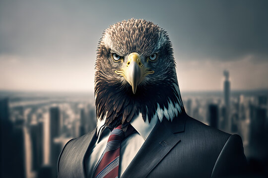 Fearless Eagle in Business Suit - Representing Courage and Leadership, Generative AI