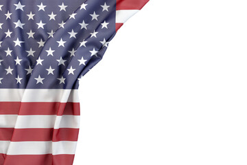 Flag of United States of America in the corner on white background. 3D illustration. Isolated © kirill_makarov
