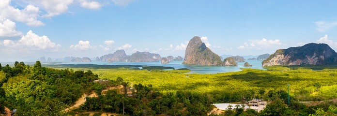 Thailand landscape of cliff islands in the sea at summer