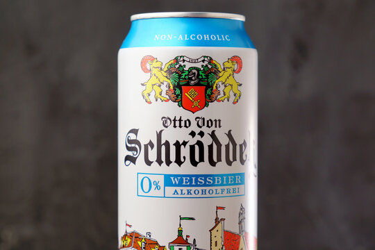 Tyumen, Russia-November 02, 2022: Otto Von Schrodder Premium Lager Germany, Dresden . Weissbier alcoholfree.
