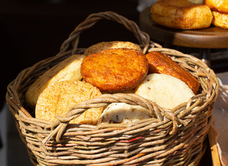 Maykop, Republic of Adygea, Russian Federation, 08.27.2022 : Festival of Adygea cheese, a product of natural preparation according to ancient recipes...