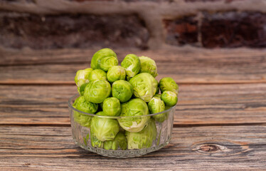 Macro shots of fresh Brussels sprouts. brussels sprouts background. Close-up of raw, fresh and whole brussels sprouts