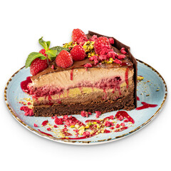 Slice of delicious layered mousse cake