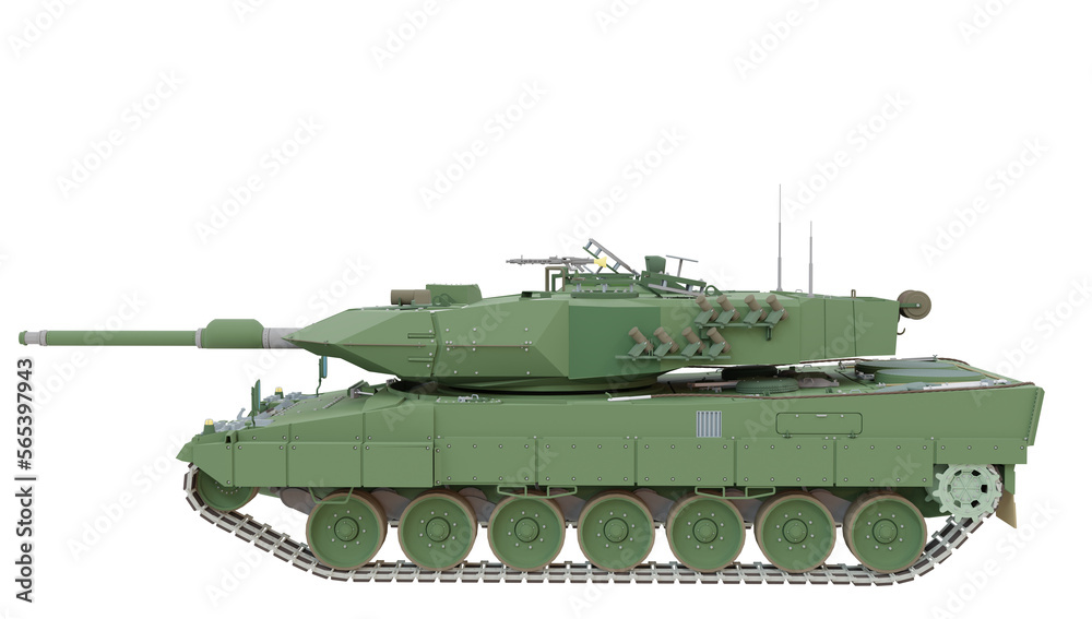 Wall mural army tank, leopard 2a4, main tank, for armored infantry and cavalry units with white background. 3d 