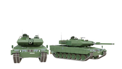 Army tank, leopard 2a4, main tank, for armored infantry and cavalry units with white background. 3d rendering.