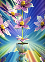 potted flower plant reaching towards sky 3d render blooming whimsical explosion of petals generative ai