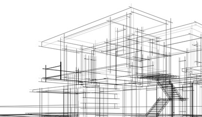 Fototapeta premium Architectural sketch of a building 3d illustration