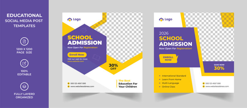 School education admission promotional social media post & web banner template