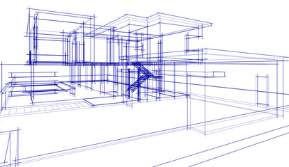 Architectural sketch of a building 3d illustration