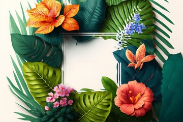 commercial-style image of leaves and plants framing for branding, generative ai