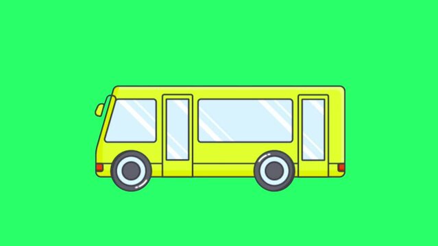Animation yellow bus isolate on green screen.
