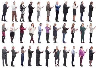Fototapeta premium group of people profile holding phone in hand isolated
