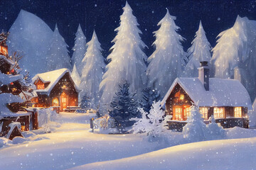 Fototapeta premium Beautiful winter house and christmas tree on the mountain Generative AI Content by Midjourney