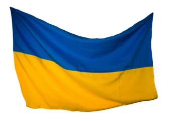 country flag isolated on white, flag of Ukraine with folds blue-yellow, background