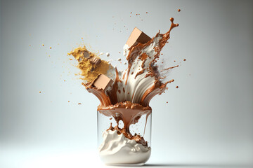 illustration of chocolate milk splash on a white background