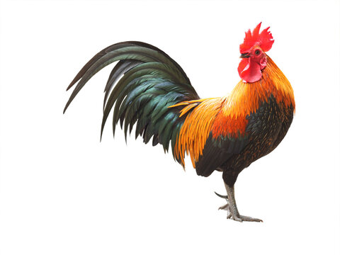 chicken cock, fighting cock stand on white background