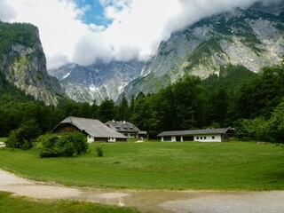 Panorama of the mountain valley near Konigsee lake
