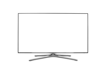 Realistic TV screen. Modern lcd wall panel, led type, isolated on white background. Large computer...