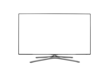 Realistic TV screen. Modern lcd wall panel, led type, isolated on white background. Large computer monitor display mockup. Blank TV template.