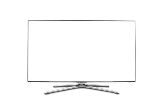 Realistic TV screen. Modern lcd wall panel, led type, isolated on white background. Large computer monitor display mockup. Blank TV template.